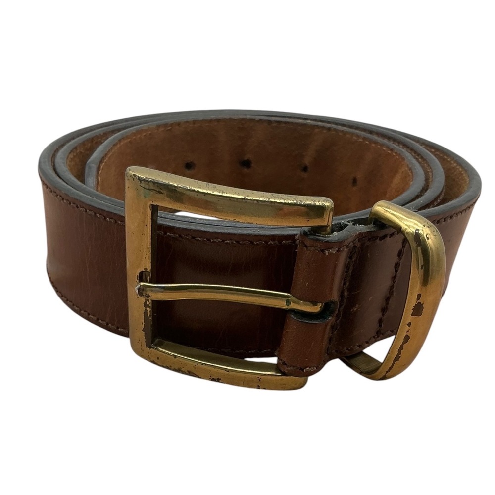 Brown Genuine Leather Belt Brass Buckle Square Keeper Size 38 6522 38/95